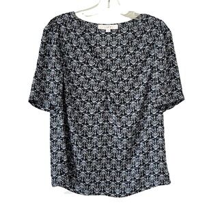 Loft Short Sleeve Blouse Top Size XS Navy